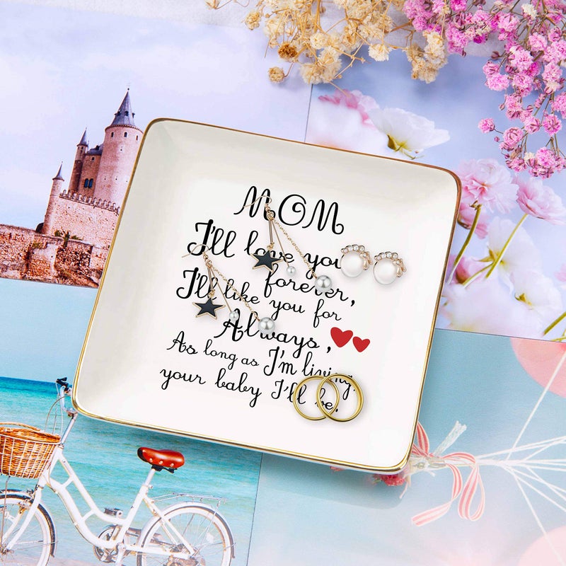 Topthink Mother's Day Gift for Mom-Unique Birthday Thanksgiving Christmas Gift for Mother-Mommy Present-Ceramic Jewelry Tray,Trinket Holder,Ring Dish-Surprise Present for Mommy-Mom,I'll Love You Forever - Image 2